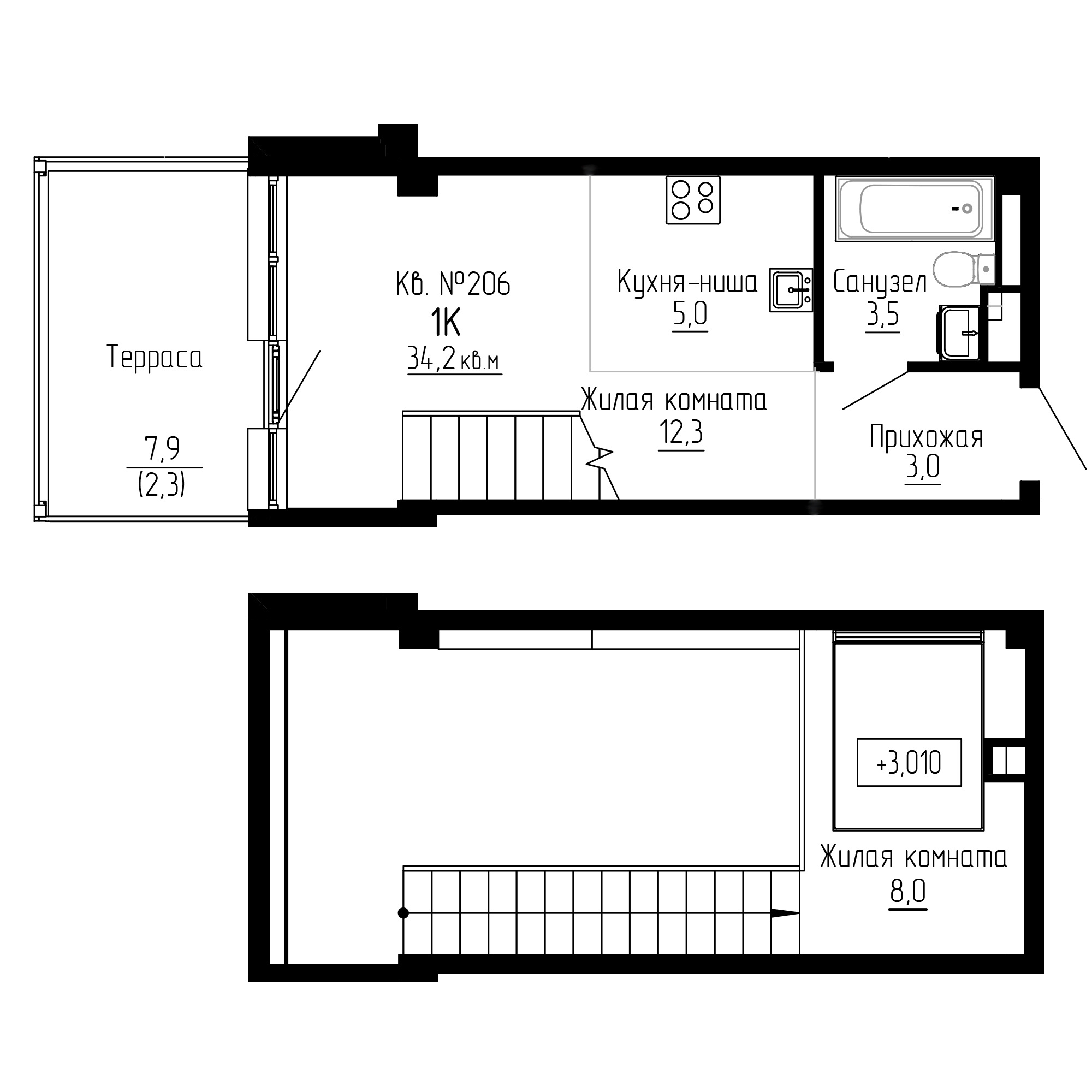 ЖК ДНС Сити (DNS Сити), 2-комн кв 34,2 м2, за 9 234 000 ₽, 1 этаж